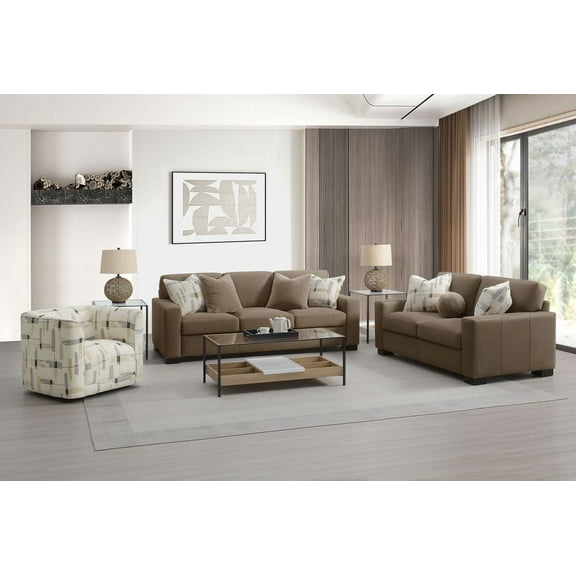 ACME Darya Transitional Fabric Upholstered Sofa with 4 Pillows in Brown