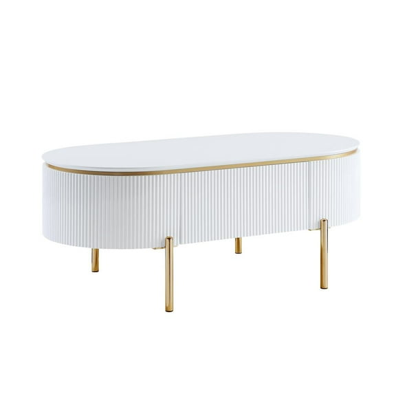 ACME Daveigh Contemporary Wooden/Metal Coffee Table in White High Gloss and Gold