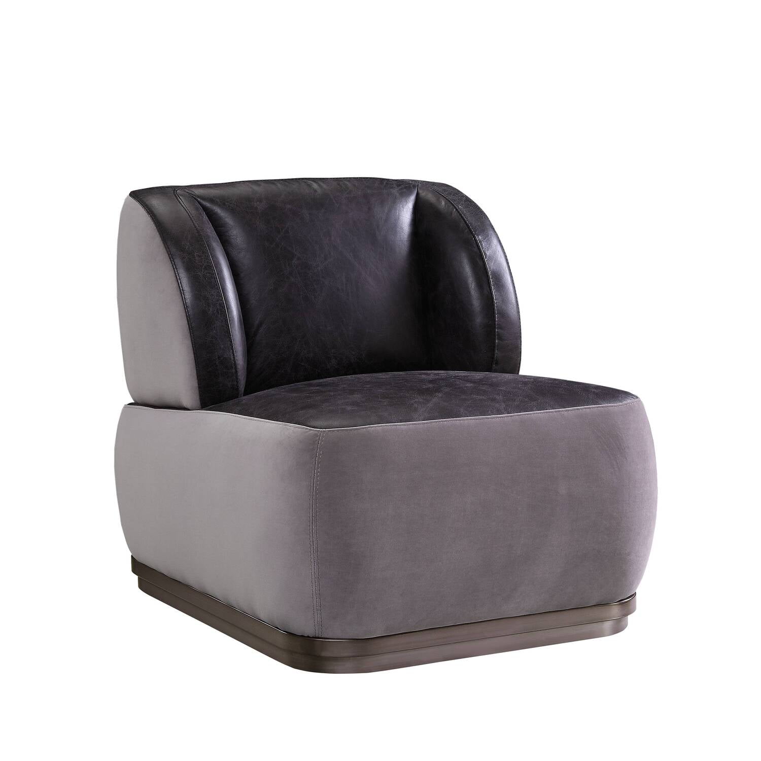 Antique Slate and Gray Leather Metal Accent Chair with Ottoman