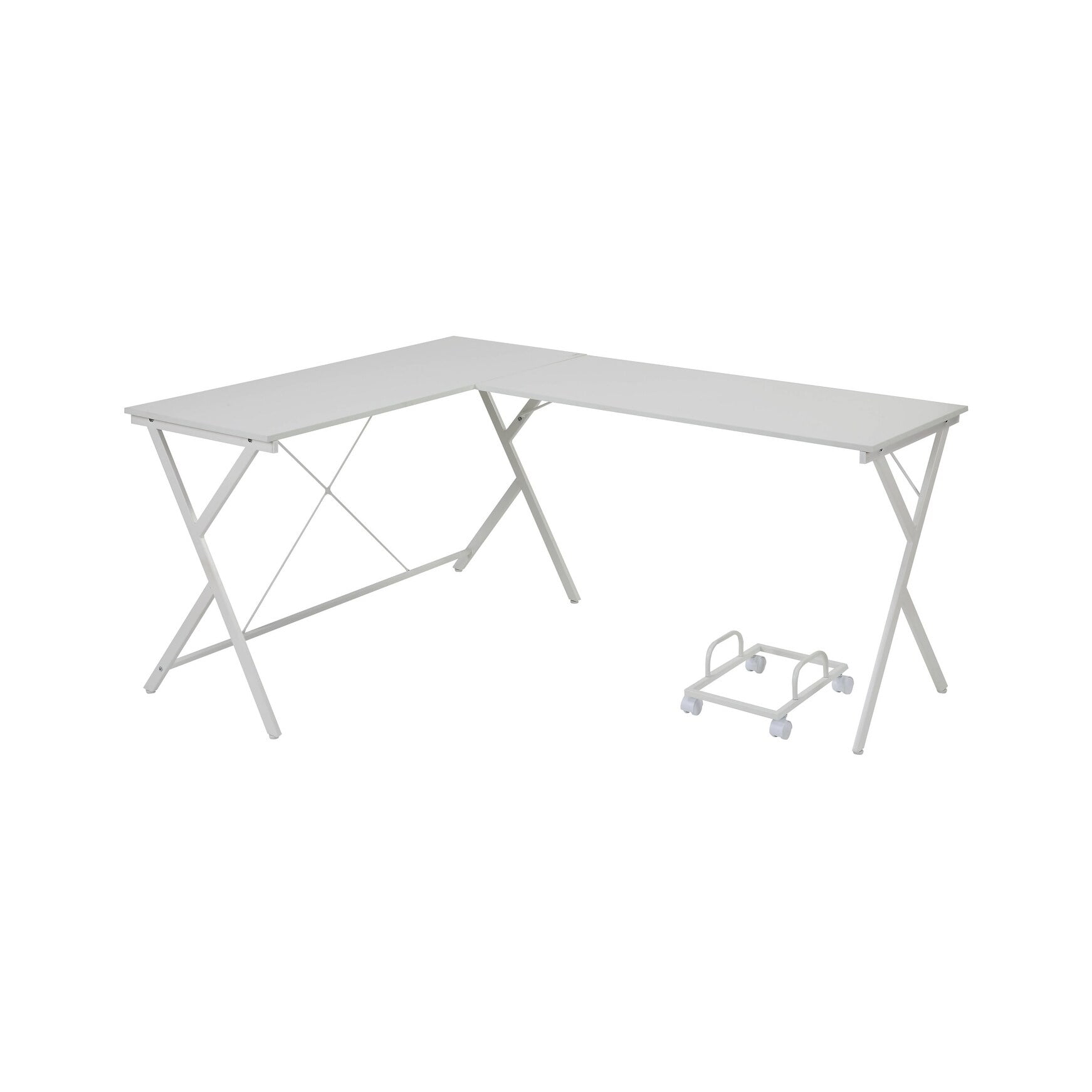Modern L-Shaped White Wood Computer Desk with USB & Filing Cabinet