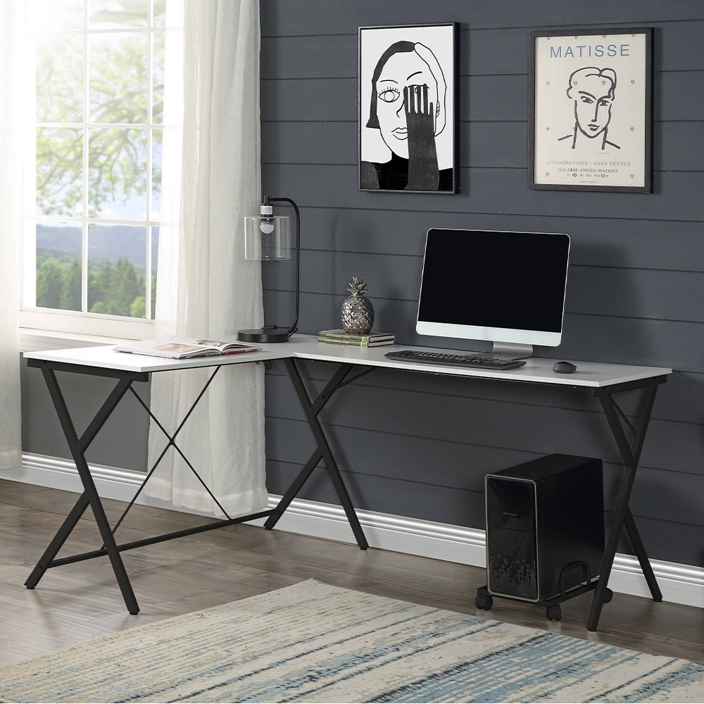 Executive Black Wood Corner Desk with Drawer and USB Port