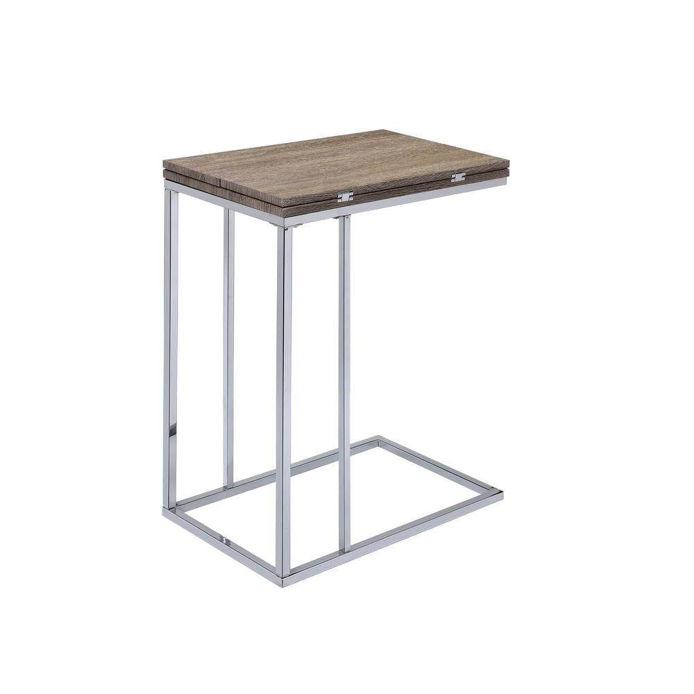 Denson Gray Oak and Chrome Expandable Swivel Side Table