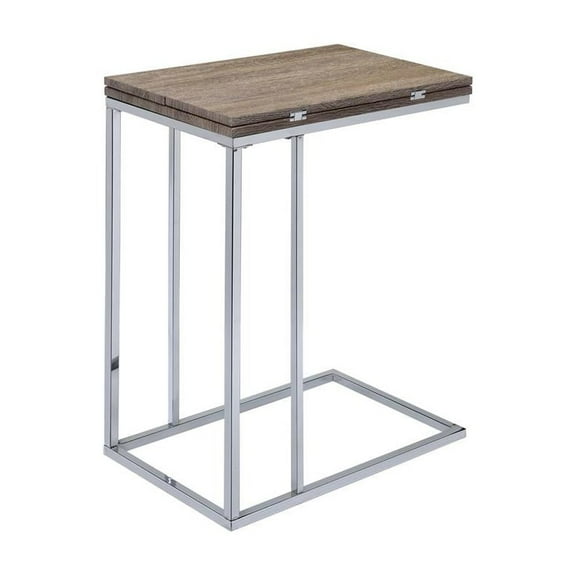 ACME Denson Rectangular Swivel Wooden Top End Table in Gray Oak and Chrome