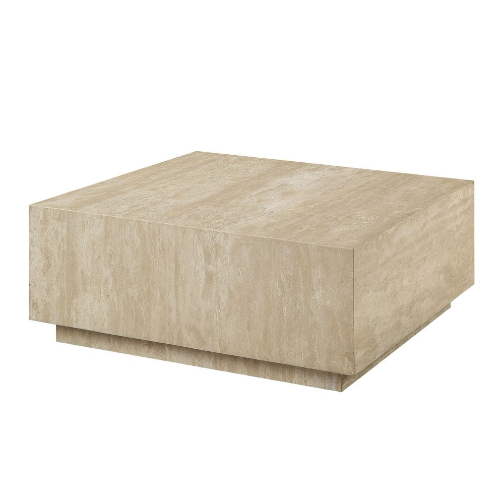 Natural Beige Travertine Square Coffee Table with Plywood Base