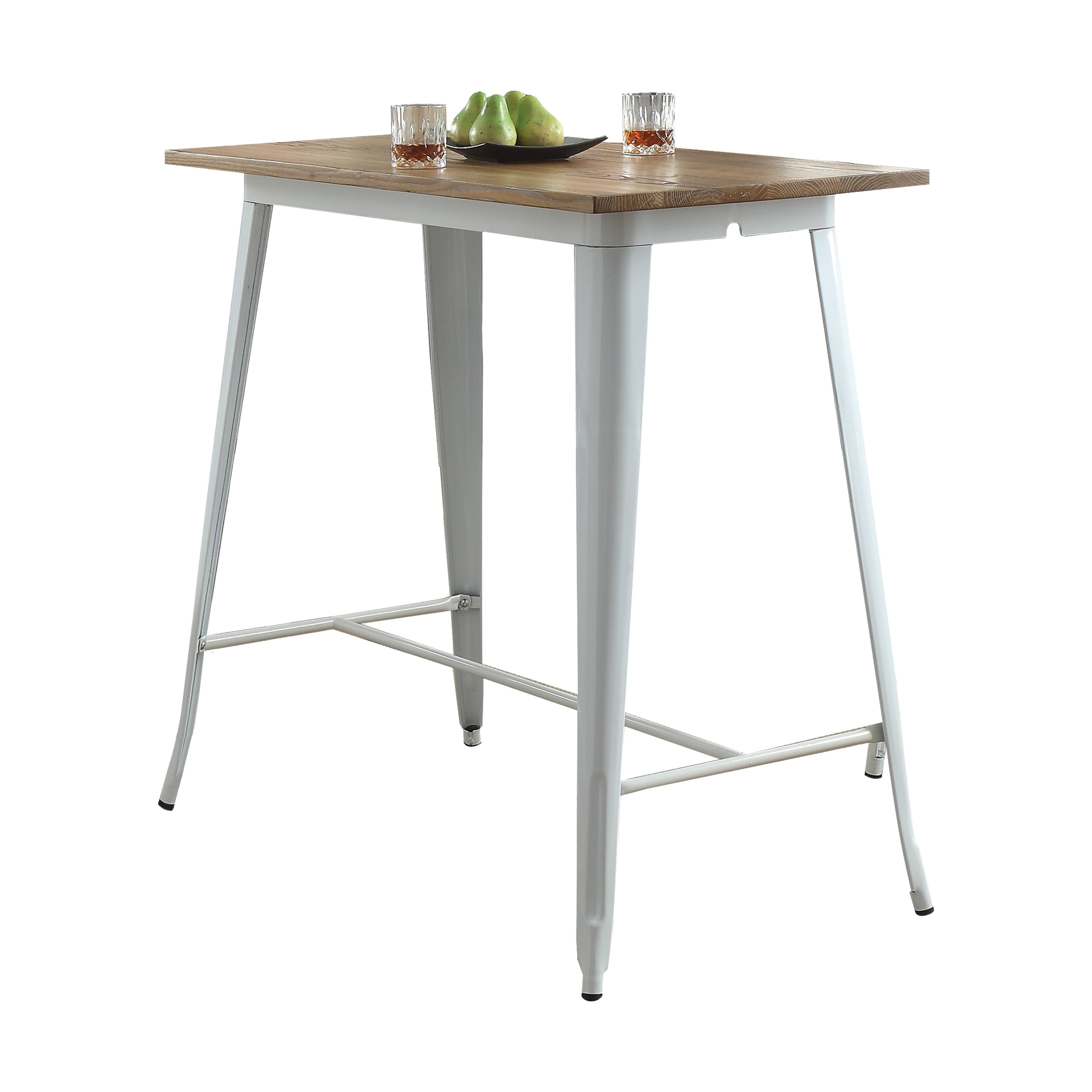 ACME Didac Rectangle Bar Table in Natural and White Metal - Walmart.com