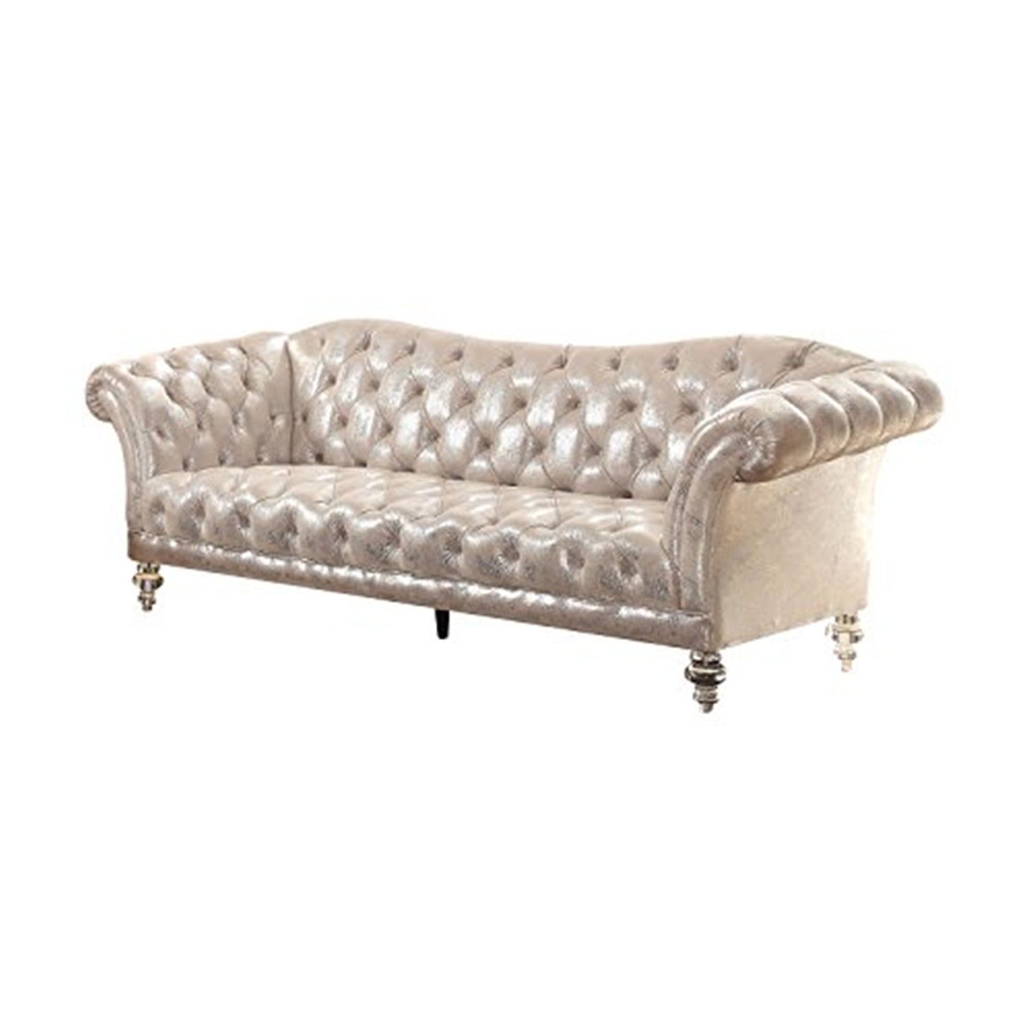 Gray Faux Leather Tufted Reclining Sofa with Rolled Arms