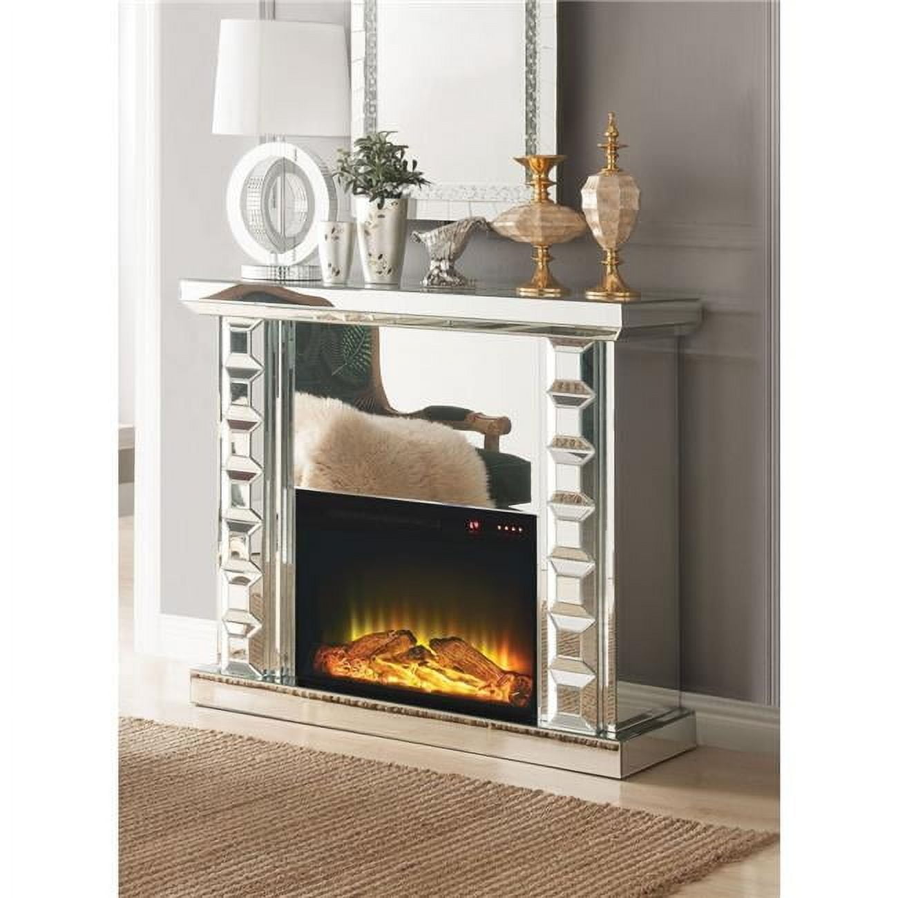 Dominic Mirrored Electric Fireplace with Beveled Columns
