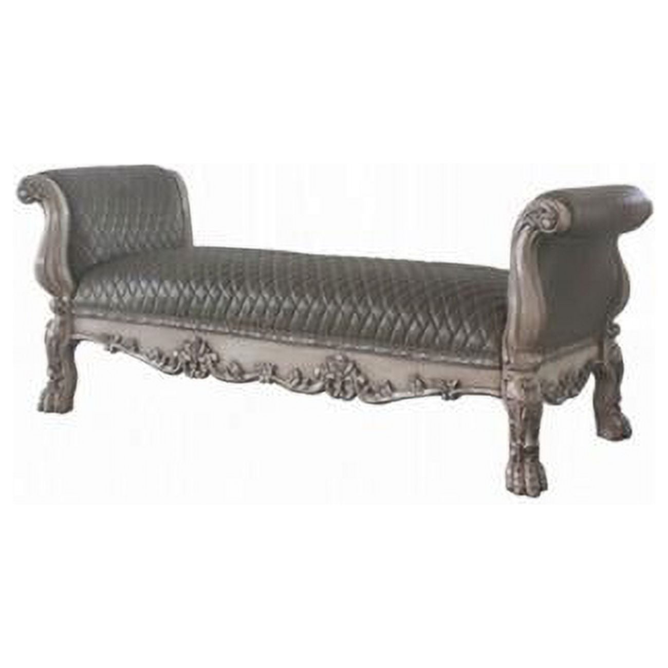 Vintage Bone White Faux Leather Upholstered Bench with Claw Legs