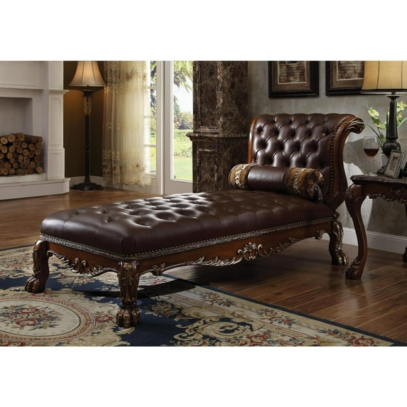 ACME Dresden Chaise w/Pillow in Synthetic Leather & Cherry Oak