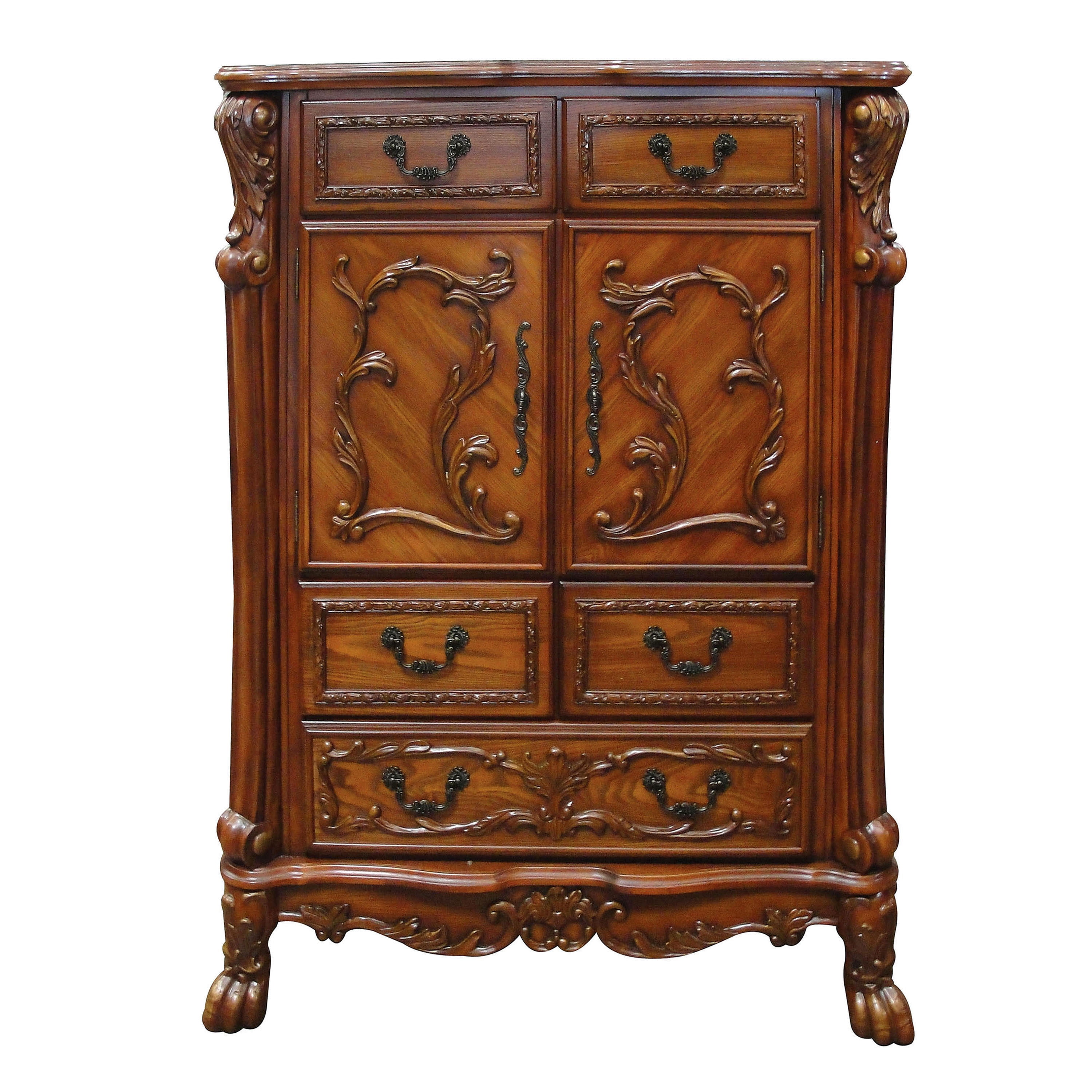 Dresden Cherry Oak 5-Drawer Chest with Carved Details