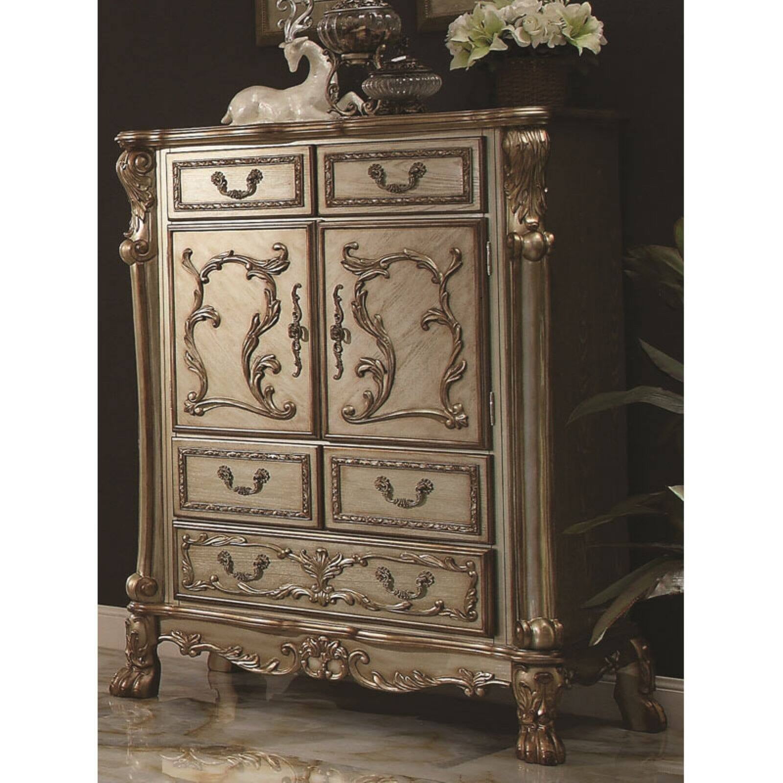 Gold Patina Bone 5-Drawer Dresser with Felt Lined Drawers
