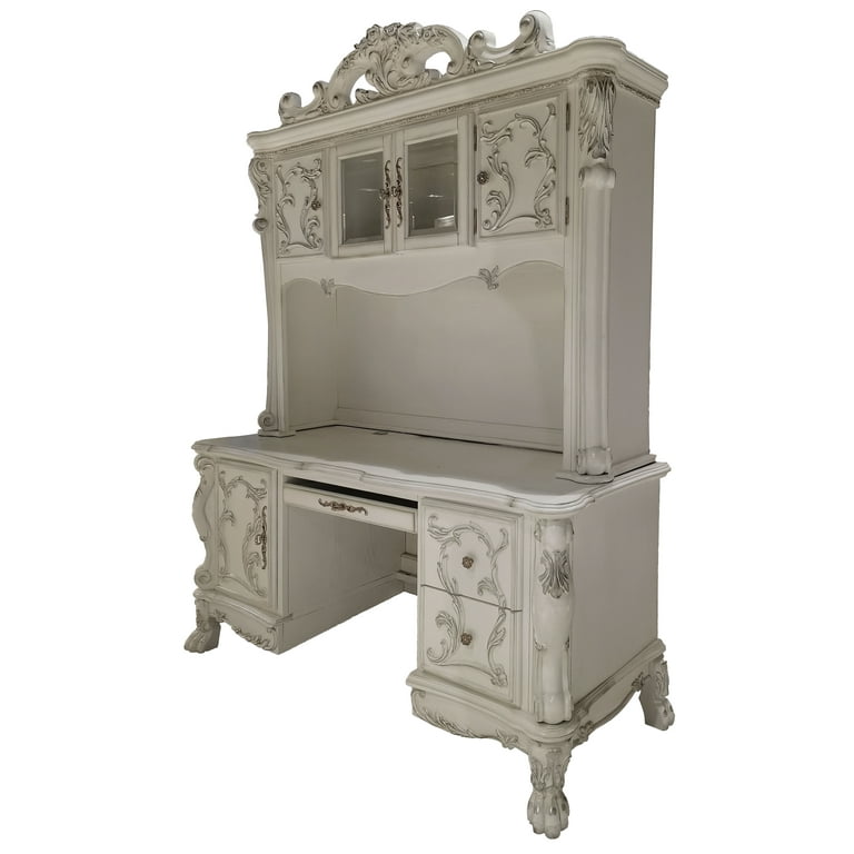 ACME Dresden Computer Desk & Hutch, Bone White Finish
