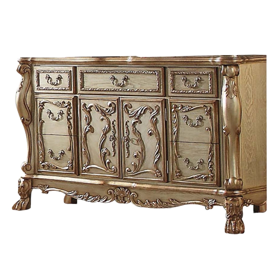 Dresden Gold Patina and Bone 7-Drawer Dresser with Mirror