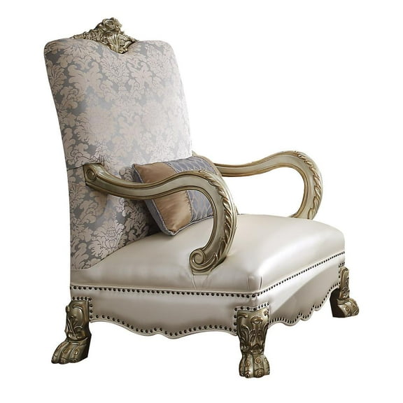 ACME Dresden II Faux Leather Upholstered Chair in Pearl amd Gold Patina
