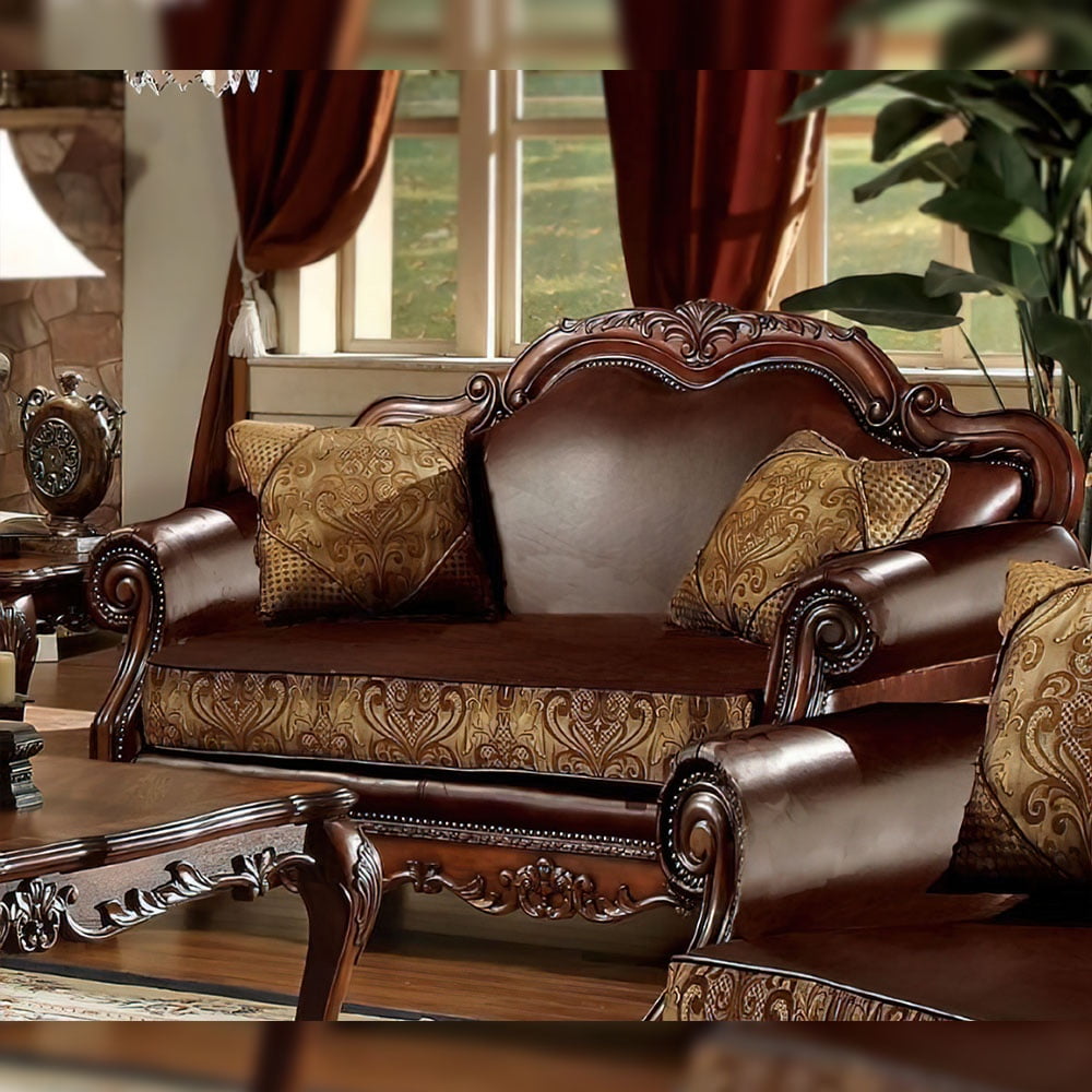 Dresden Brown Faux Leather Tufted Loveseat with Nailhead Trim