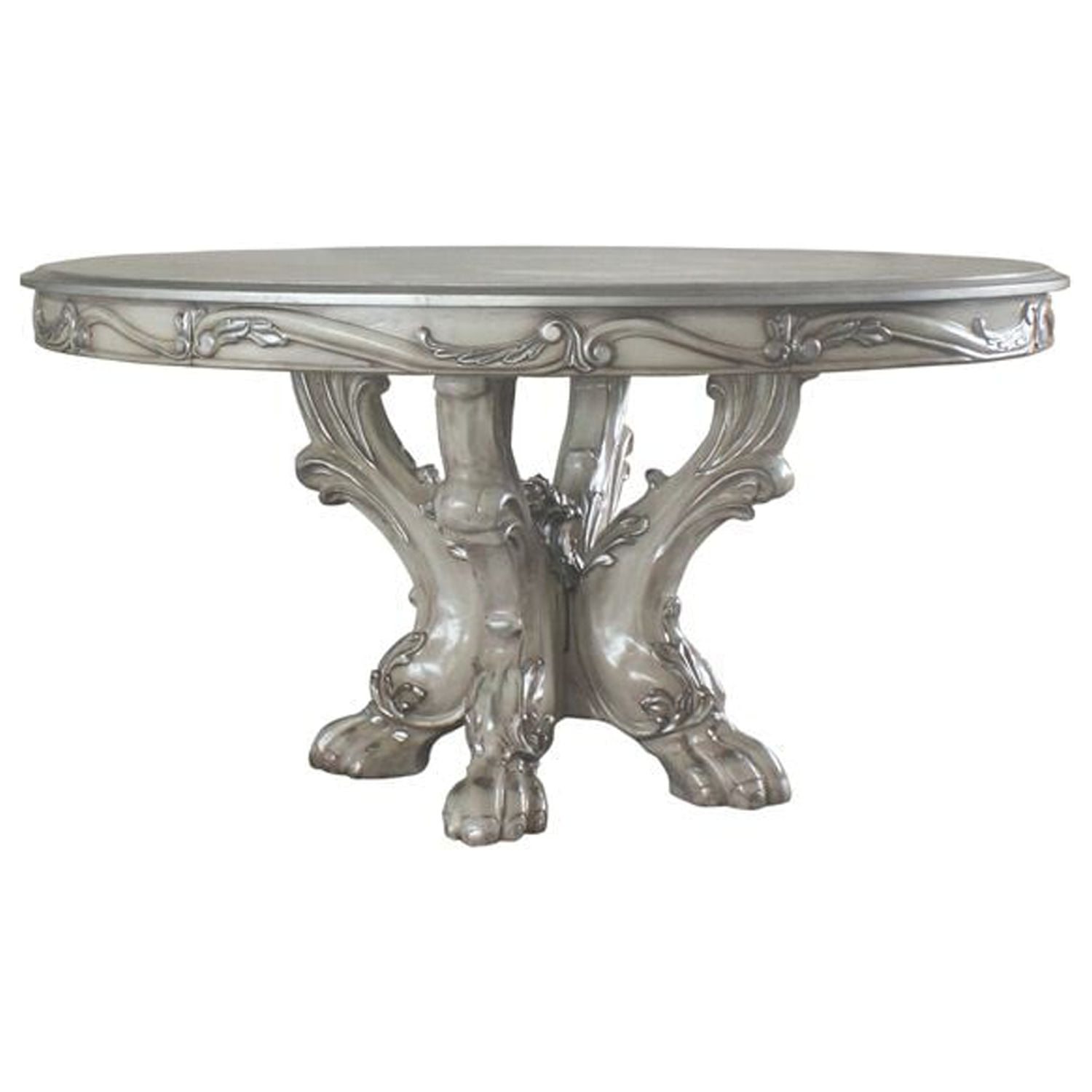 Antique Floral Motif Reclaimed Wood Round Dining Table, Bone White