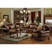 ACME Dresden Sofa with 3 Pillows in Brown PU & Chenille in Cherry Oak