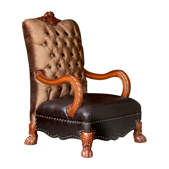 ACME Dresden Traditional Upholstered Chair in Golden Brown Velvet and Cherry Oak