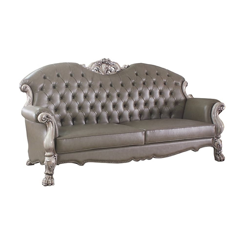 Dresden Vintage Bone White Faux Leather Tufted Sofa