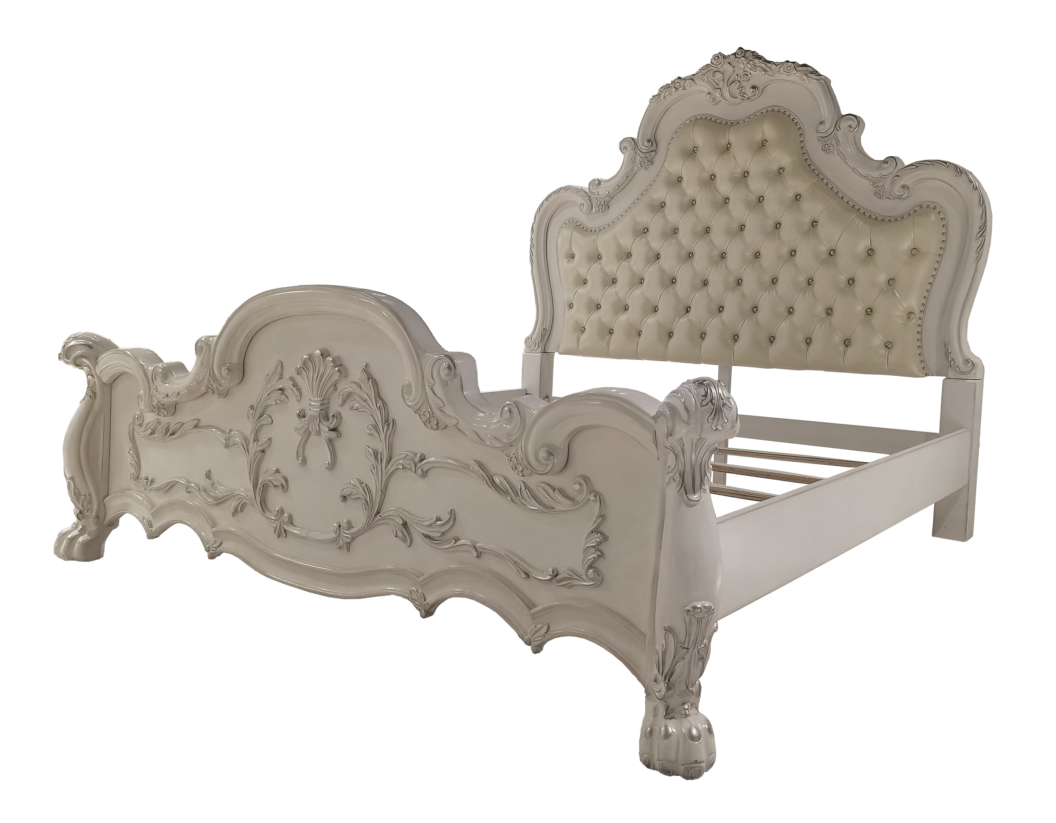 Dresden King Bed with Antique White Finish and Carvings