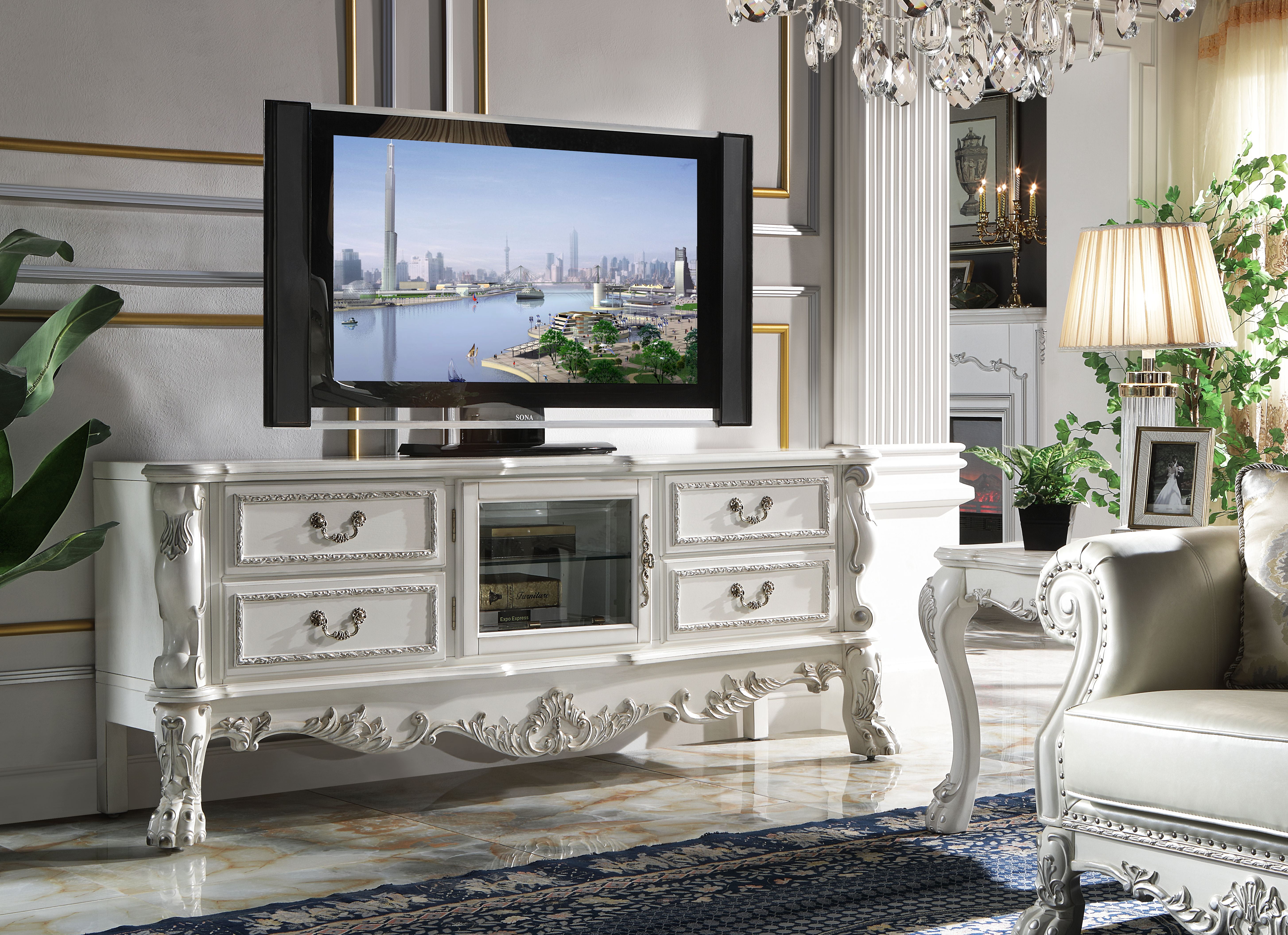 ACME Dresden Wooden TV Stand in Bone White - Walmart.com