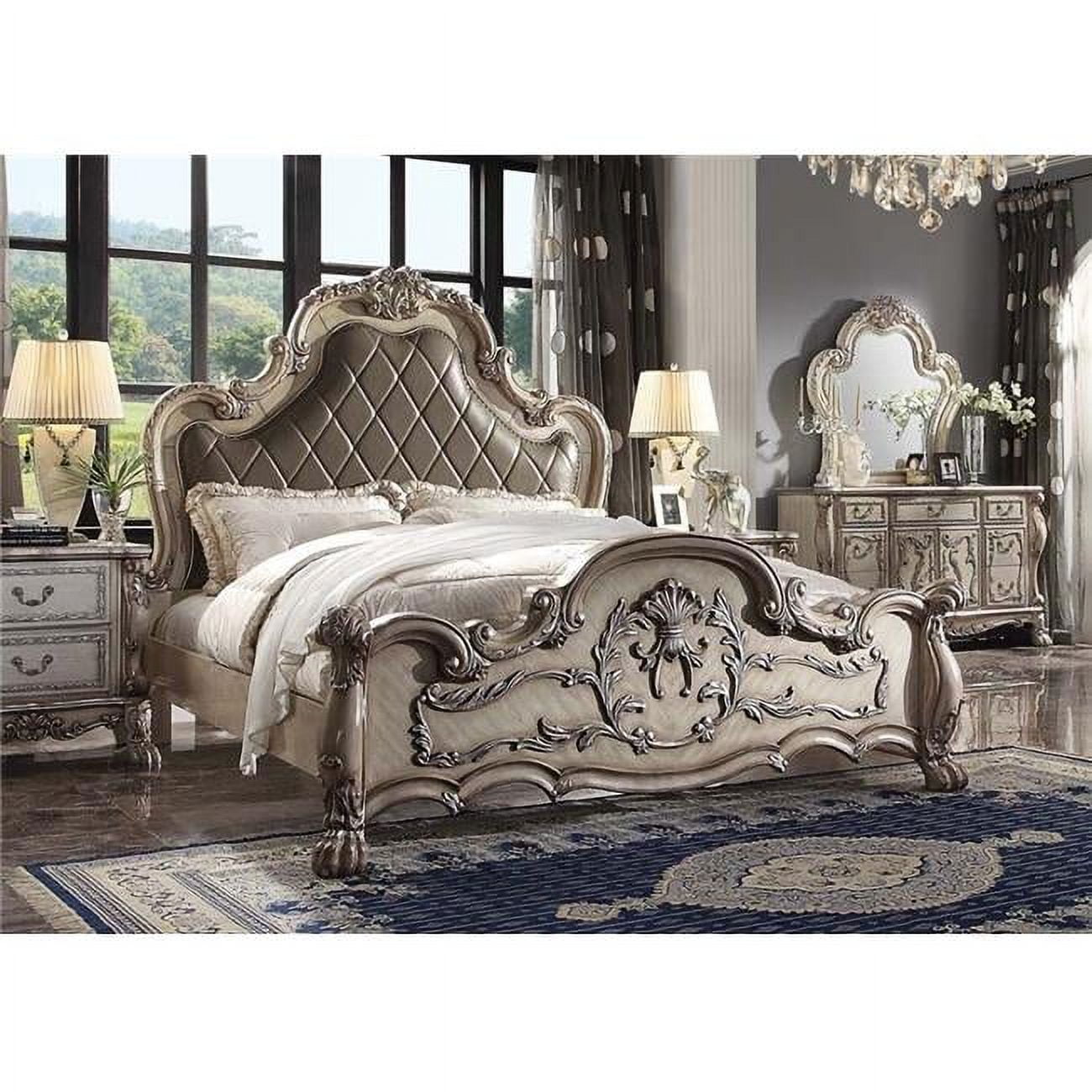 Acme Dresden Eastern King Bed Vintage Bone White & Synthetic