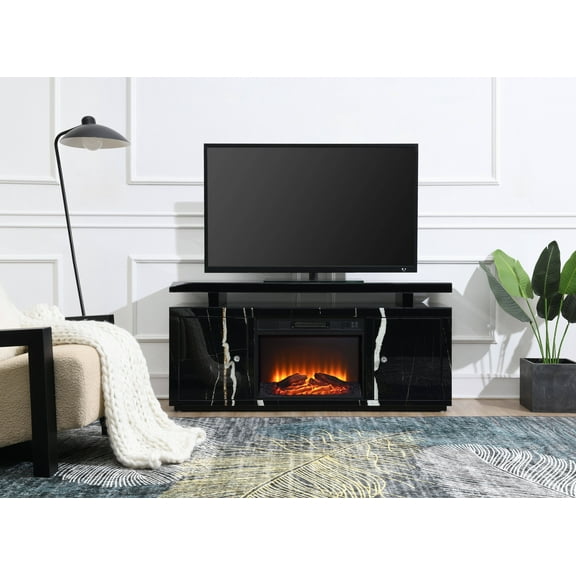 ACME Drisana Wood & Tempered Glass 2-Door Rectangular TV Stand in Black Mirrored