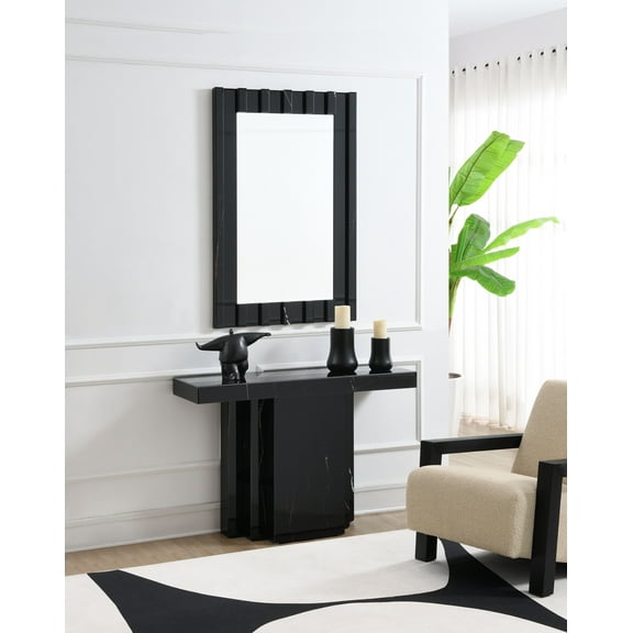 ACME Drisana Wood and Tempered Glass Rectangular Console Table in Black Mirrored