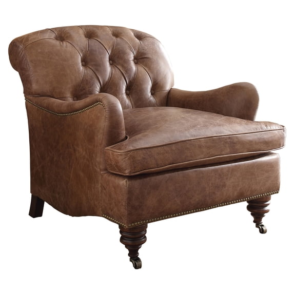 ACME Durham Recessed Arm Accent Chair with Nailheads in Retro Brown
