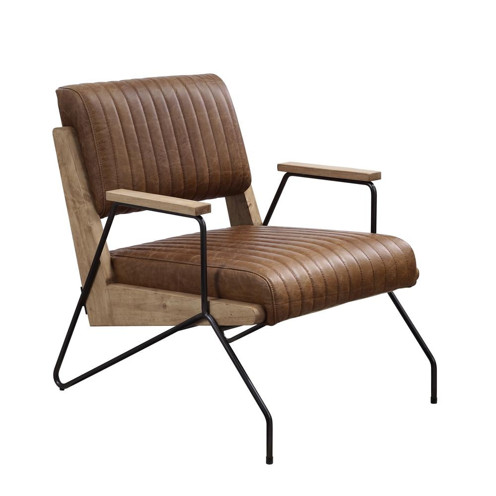 Cocoa Top Grain Leather Accent Chair with Matt Iron Frame