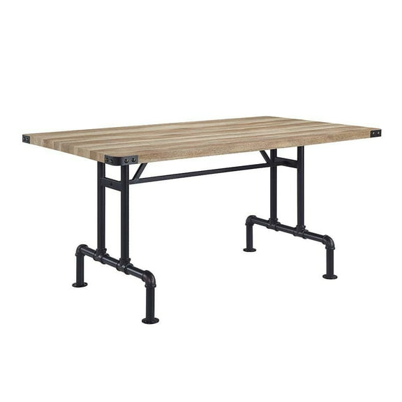 ACME Edina Rectangular Wood Top Dining Table in Oak and Sandy Black