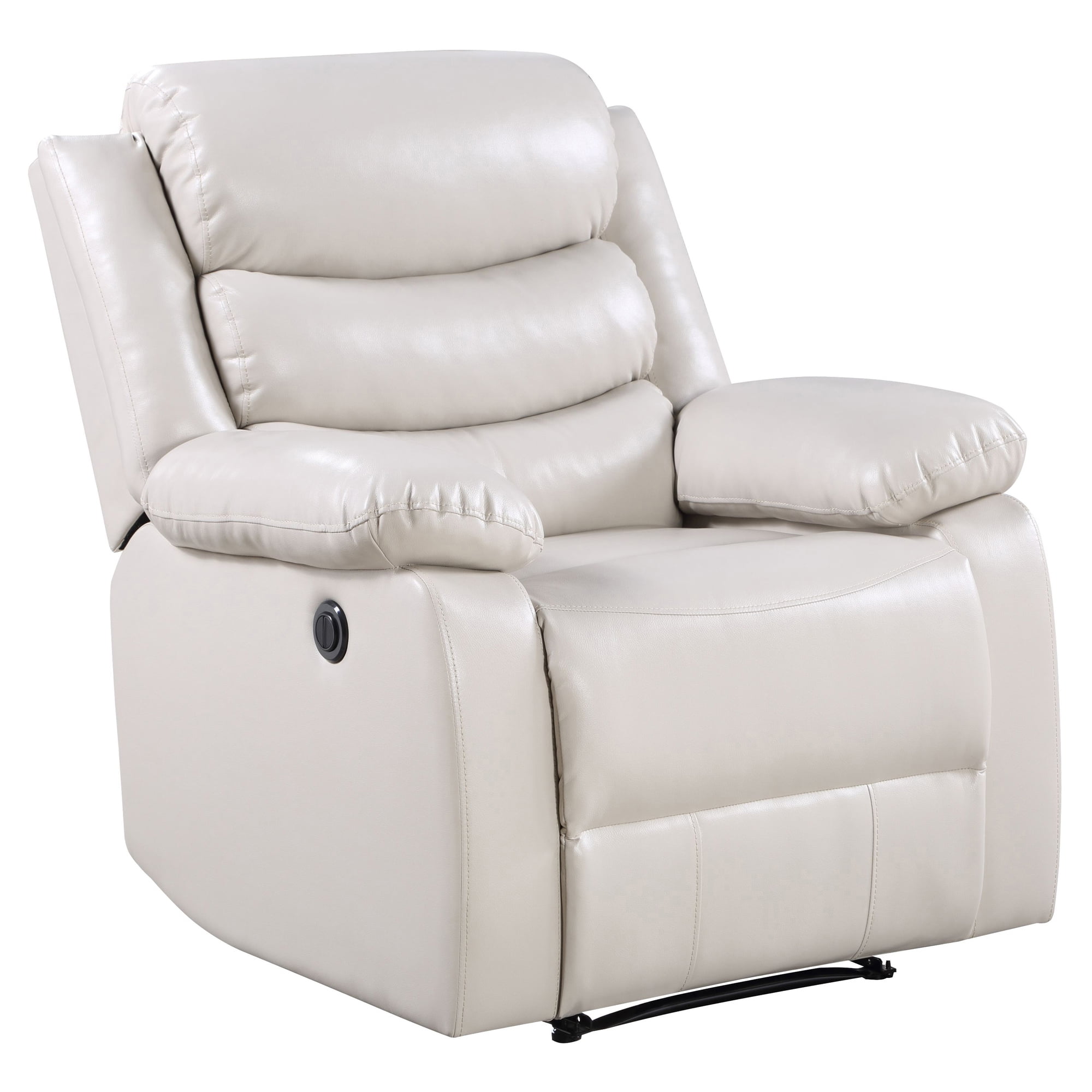 Eilbra Beige Faux Leather Power Recliner with Pillow Top Armrests