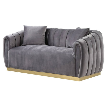 ACME Elchanon Tufted Upholstered Loveseat with Pillow in Gray and Gold