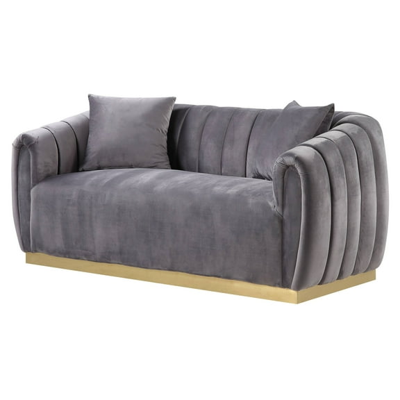 ACME Elchanon Tufted Upholstered Loveseat with Pillow in Gray and Gold