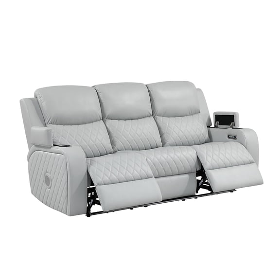 ACME Elonzo Power Motion Sofa in Light Gray Synthetic Leather