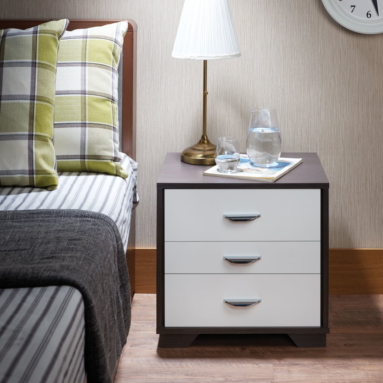 Eloy Modern Black and White 3-Drawer Nightstand