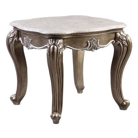ACME Elozzol End Table, Natural Marble Top & Antique Bronze Finish
