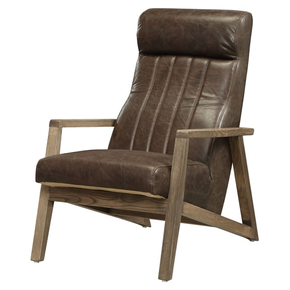 ACME Emint Wooden Arm Accent Chair in Distress Chocolate and Oak