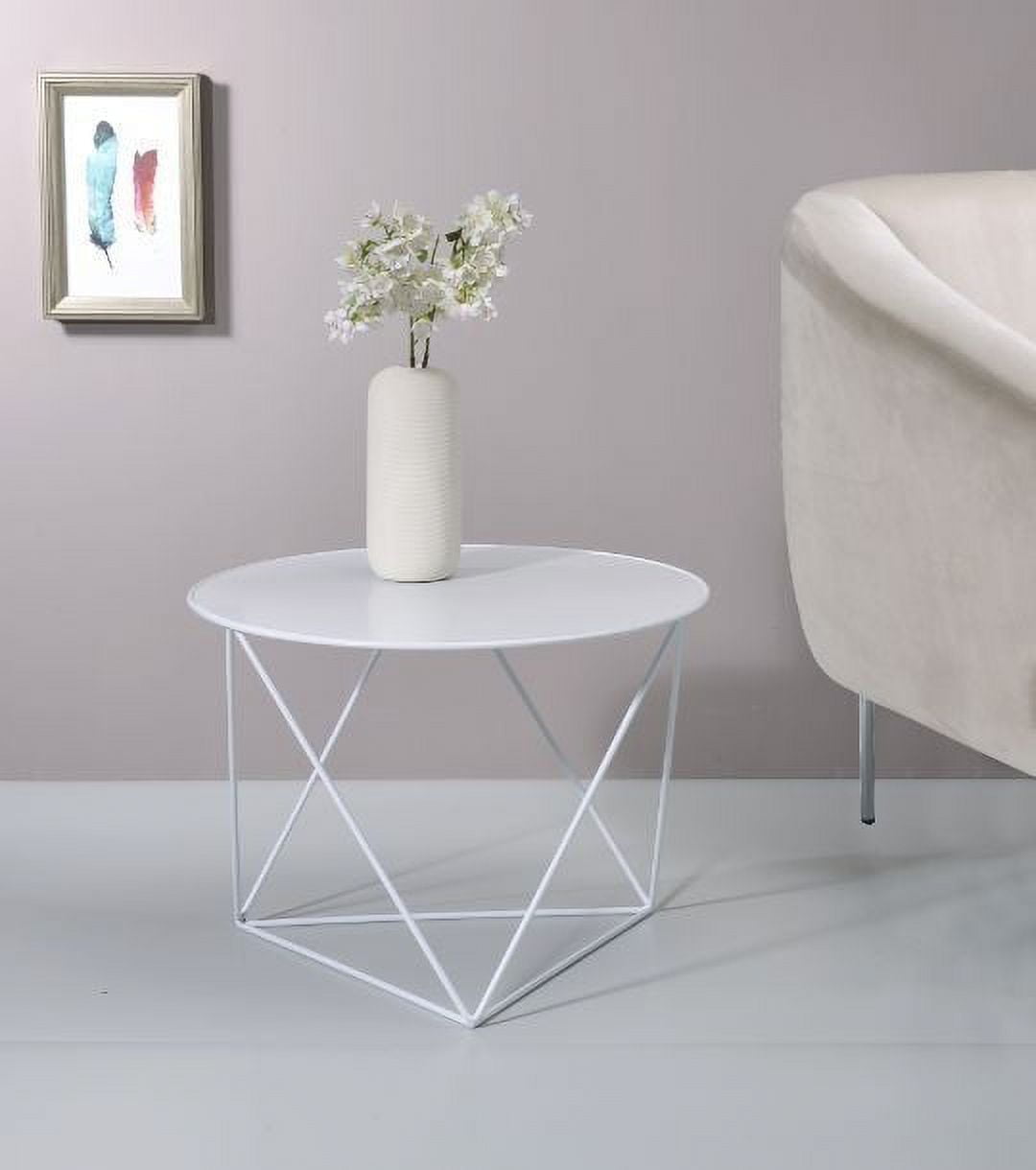 Epidia 27" Round Metal Accent Table in White Finish