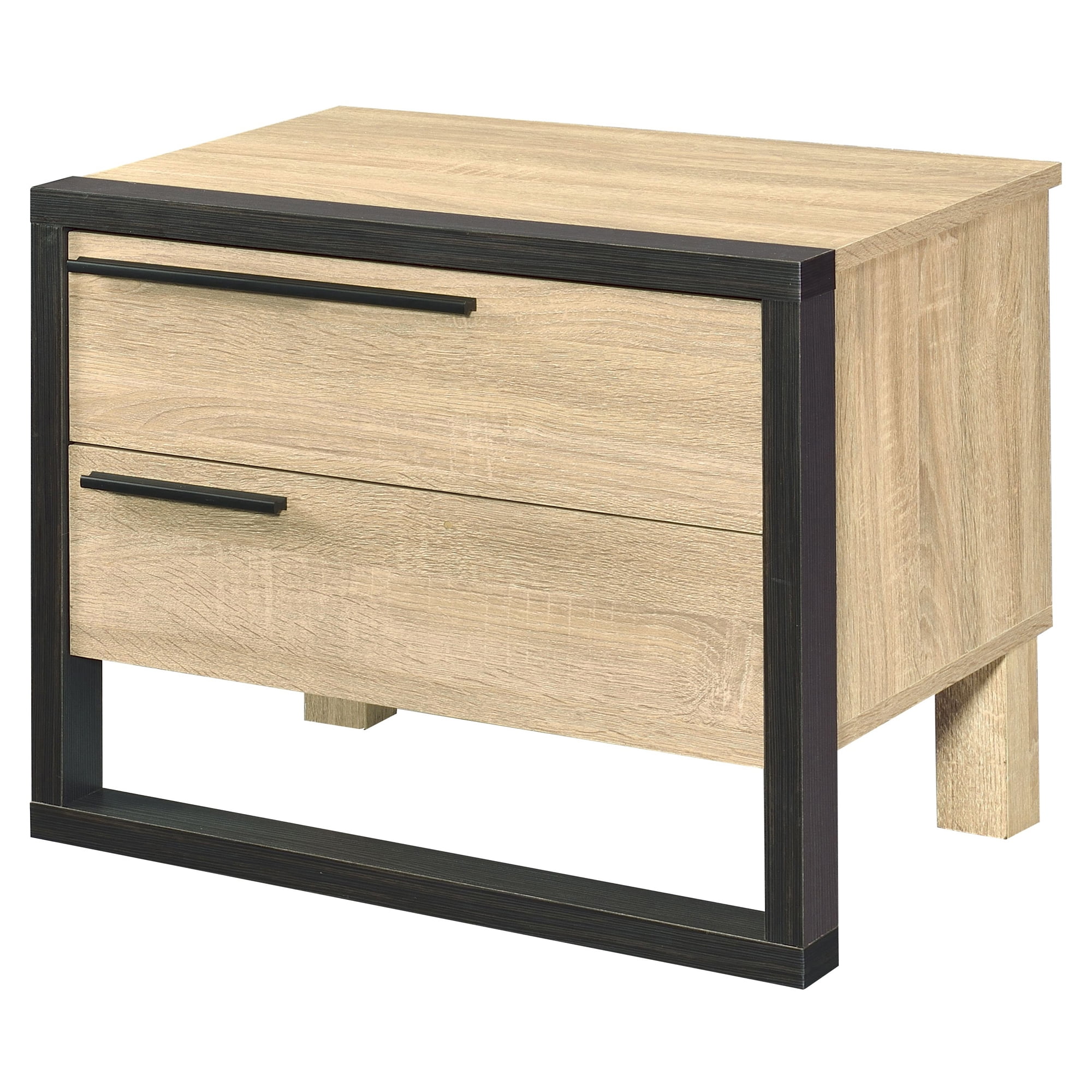 Erasto Oak and Black Wood Metal Accent Table with Storage