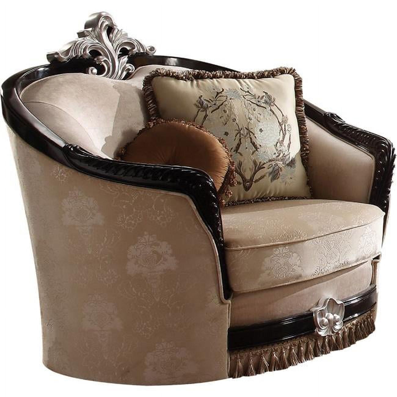 Ernestine Tan Fabric and Black Wood Traditional Chair with Pillows