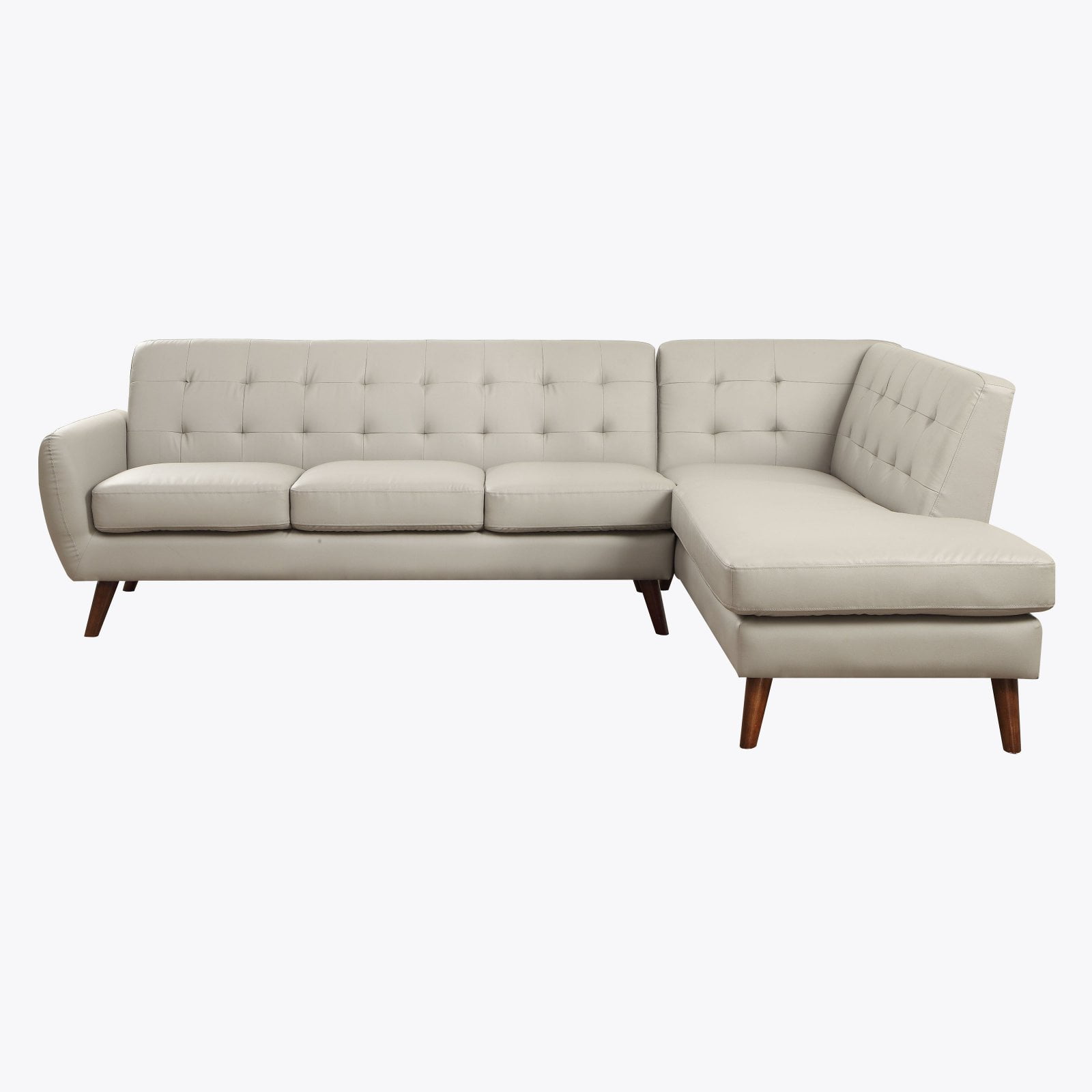 Gray Faux Leather Tufted Two-Piece Sectional Sofa with Wood Legs