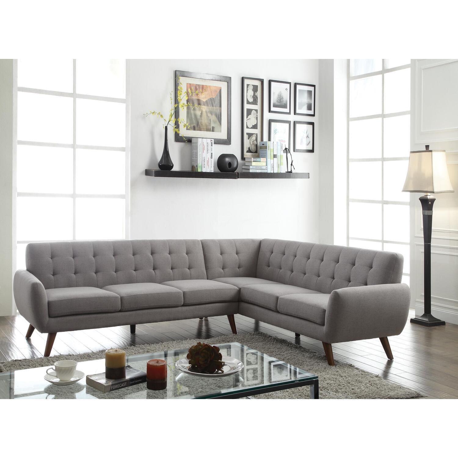 ACME Essick Mid Century L-Shaped Sectional Sofa in Light Gray Linen - image 1 of 2