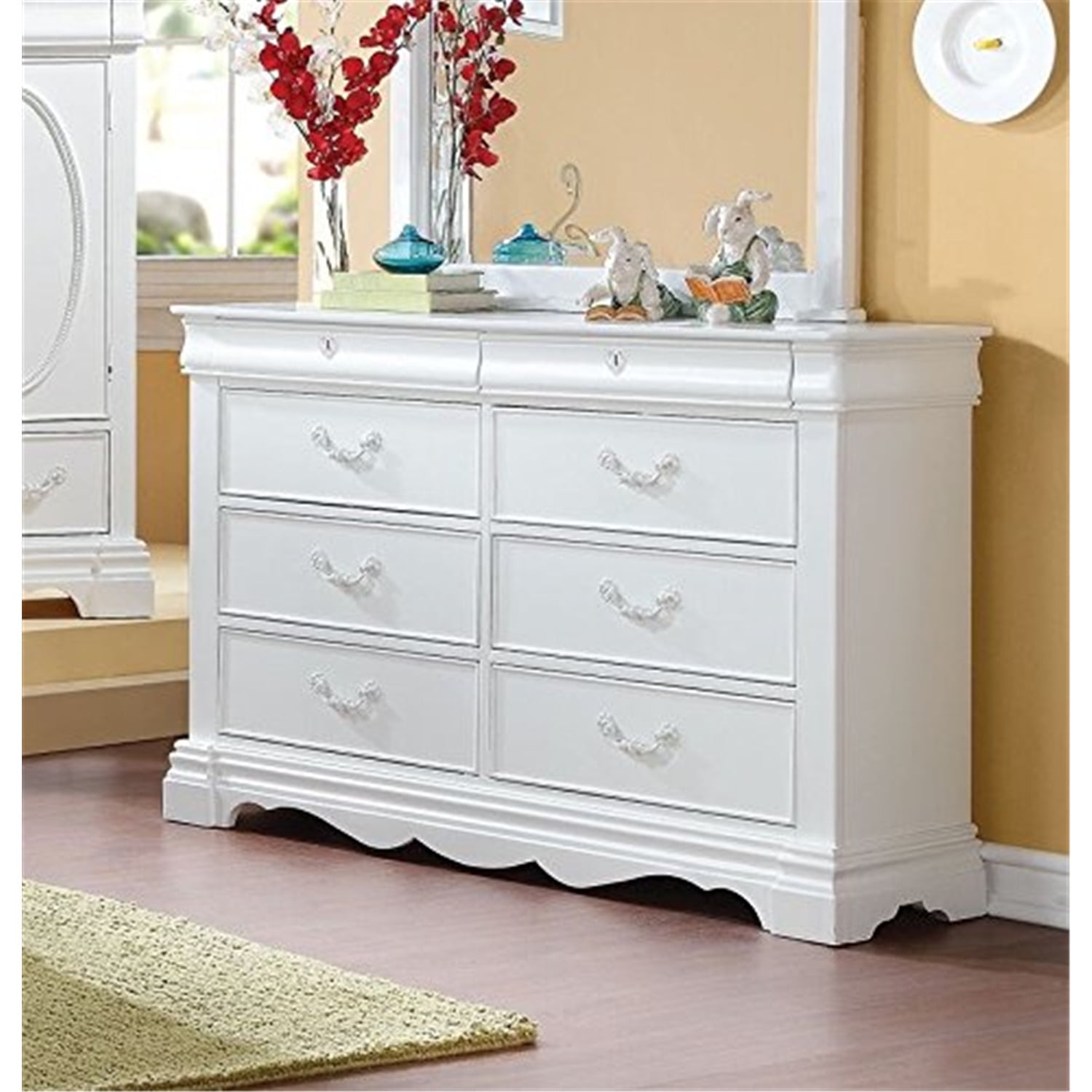 Estrella Classic White 56" Wood Dresser with Dovetail Drawers