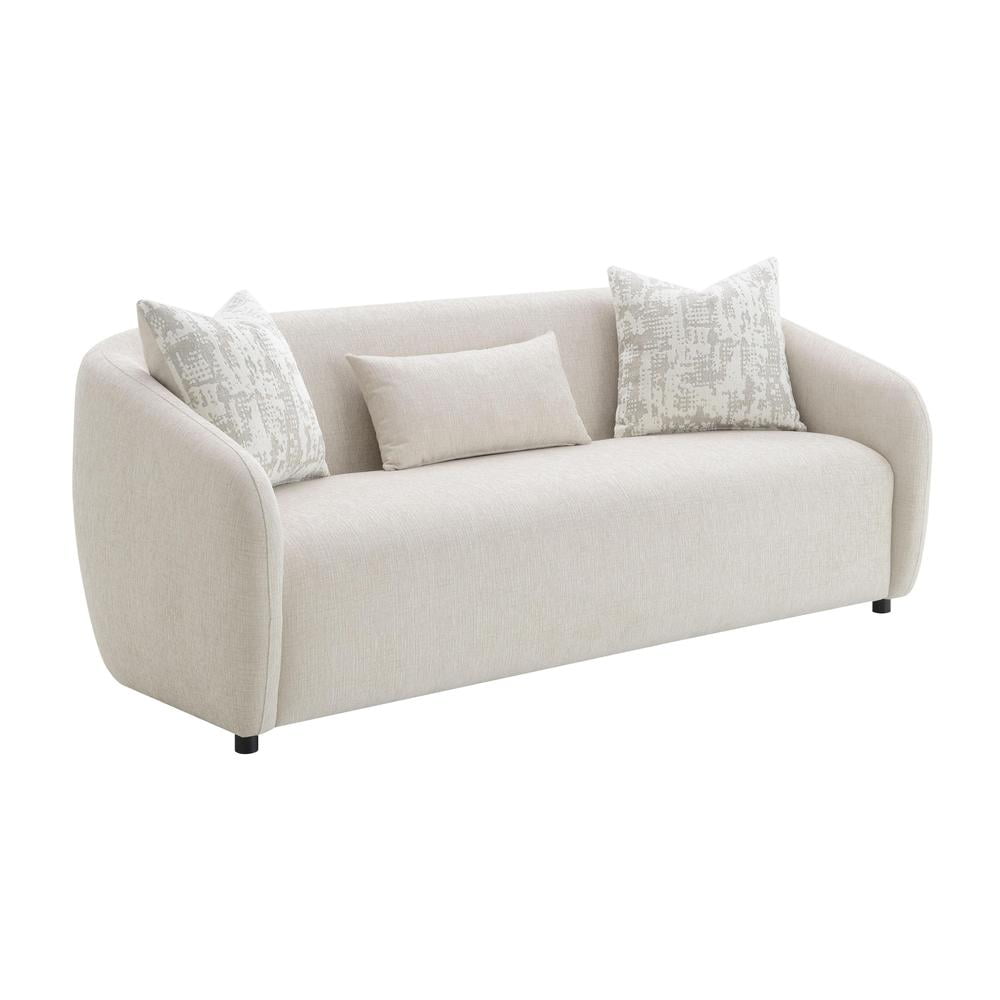 Beige Linen Tight Back Sofa with Accent Pillows