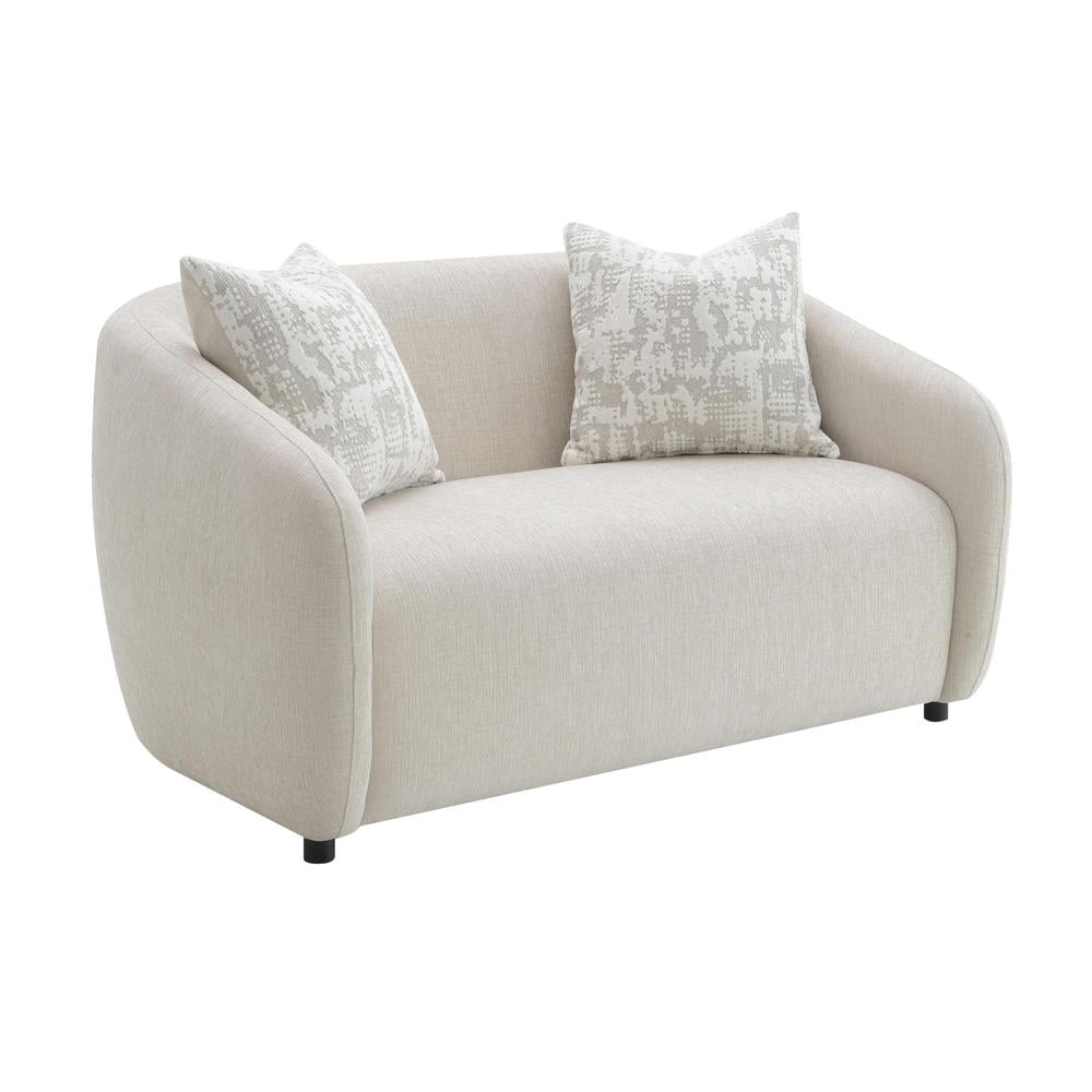 Beige Linen Tufted Loveseat with Three Accent Pillows