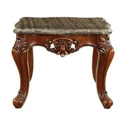 ACME Eustoma Marble Top End Table with Queen Anne Legs in Walnut