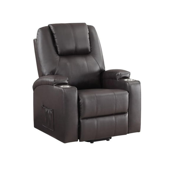 ACME Evander Transitional Leather Upholstered Power Lift Recliner in Brown