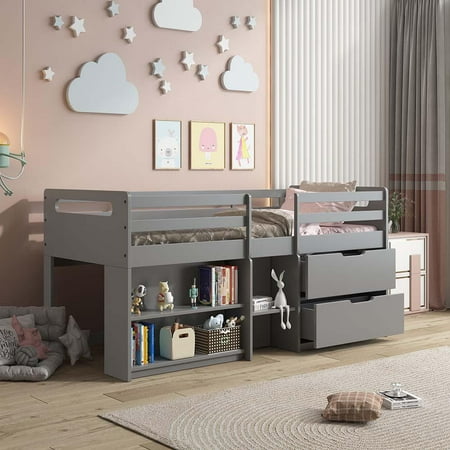 ACME Fabiana Twin Loft Bed with Storage in Gray Finish