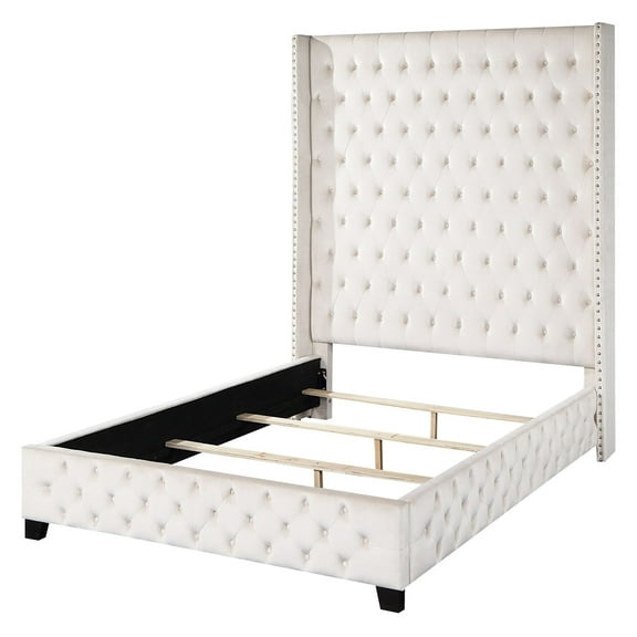 Acme Fabrice Beige Velvet Queen Bed